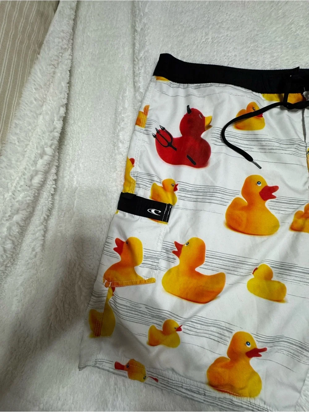 O'Neill Black and White Logo Waistband Swim Trunks
